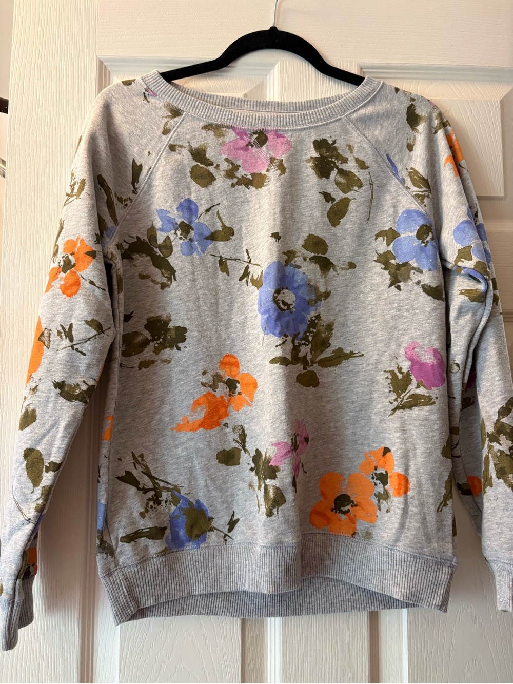 Floral Print Lightweight Sweatshirt - Grey with Orange, Blue & Pink Flowers
